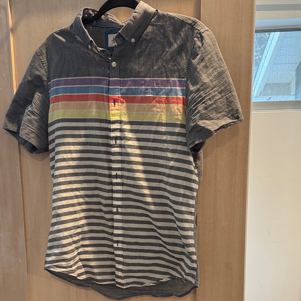 Original Penguin Gray Striped Short Sleeve Shirt